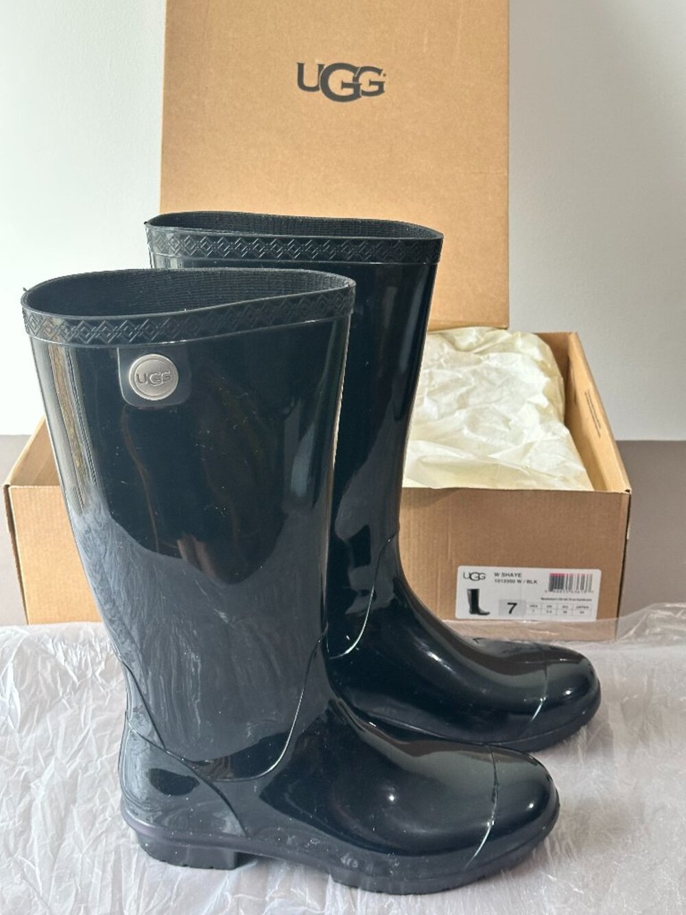 ☔🌈UGG Women Shaye Black High-gloss Finish Rain Boots